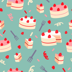 Strawberry cake seamless pattern