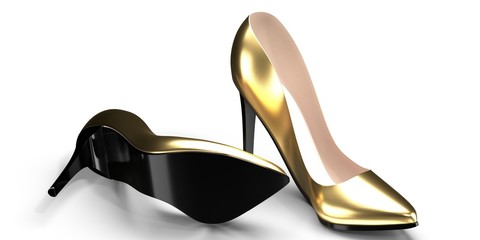 Golden high heel shoes - 3D illustration