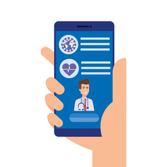 Fototapeta na wymiar medicine online technology with smartphone and doctor vector illustration design
