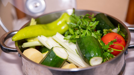 
Mixed vegetable pot, close-up