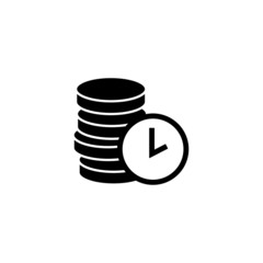 Time money icon in black flat shape icon style design style isolated on white background