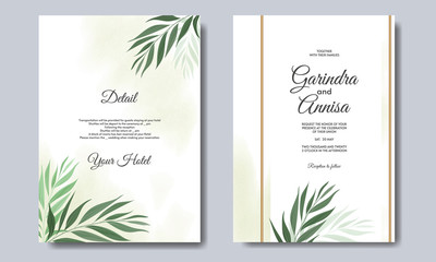 Fototapeta na wymiar Elegant wedding invitation card with beautiful flower and leaves premium vector