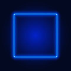 Blue neon square frame, sign on dark background, vector illustration.