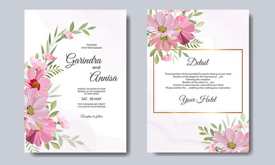 Elegant wedding invitation card with beautiful flower and leaves premium vector