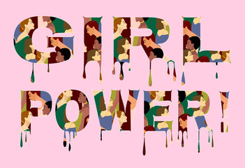 fashion illustration pattern and placard with different womans