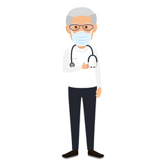 Fototapeta premium old doctor male using face mask with stethoscope vector illustration design