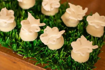 Baby baptism. Sweets and decoration