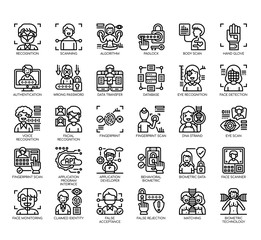 Set of biometric thin line and pixel perfect icons for any web and app project.