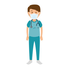 Fototapeta premium male paramedic using face mask with stethoscope vector illustration design