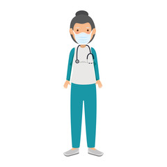 Fototapeta premium female paramedic using face mask with stethoscope vector illustration design