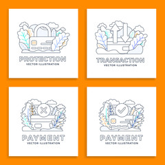 Set Credit card vector stock illustration for landing page or presentation. Accepted payment, Declined payment, transfer and protection