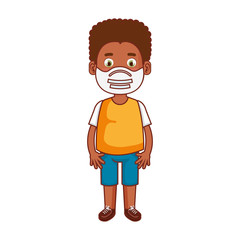 cute boy afro using face mask isolated icon vector illustration design