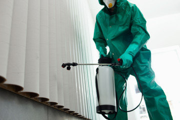 Using chemicals in portable tank for sanitation purposes stock photo
