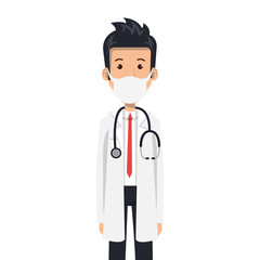 Fototapeta premium doctor male using face mask with stethoscope vector illustration design