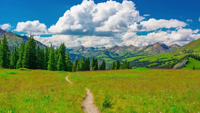 Picture Perfect Mountain Hiking Biking Path Trail through the Rockies Time Lapse Timelapse Time-Lapse 4K