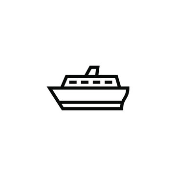 Ferry boat icon in linear, outline style isolated on white background 