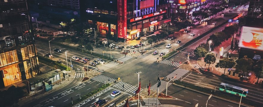 High Angle View Of Traffic On City Street