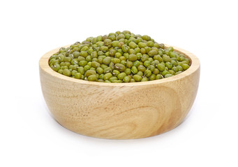 Mung beans isolated on white. In traditional Chinese medicine, mung beans are "cold" (yin), they help dispel internal heat, clear away toxins, promote urination and relieve hot weather ailments.
