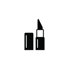 Lipstick vector icon  in black flat shape design isolated on white background 