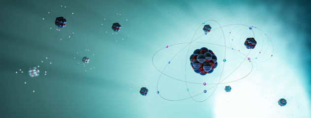3D illustration of an atom - obrazy, fototapety, plakaty