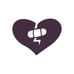 Broken heart with adhesive band line style icon vector design