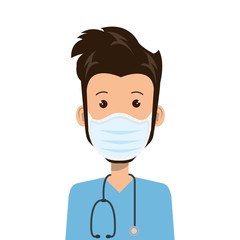 male paramedic using face mask with stethoscope vector illustration design