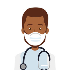 doctor male afro using face mask with stethoscope vector illustration design