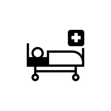 recommend clip art: Hospital bed icon vector in black flat design icon, isolated on white background