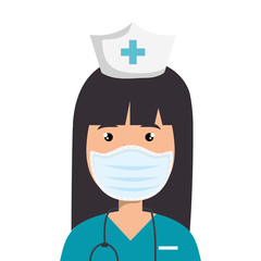 nurse professional using face mask with stethoscope vector illustration design