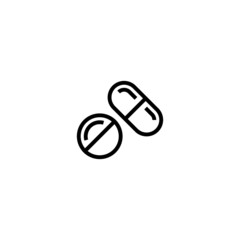Tablet and capsule medications icon vector  in linear, outline style isolated on white background