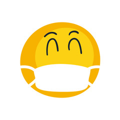 Emoji with mask flat style icon vector design