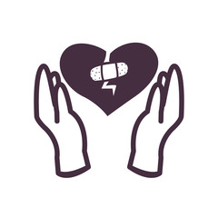 Broken heart with adhesive band line style icon vector design