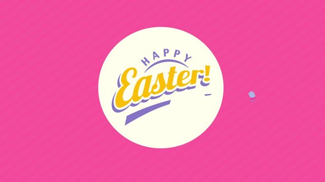 easter design built with a round cardboard attached towards a pink striped paper texture and joyful easter written with trendy printing