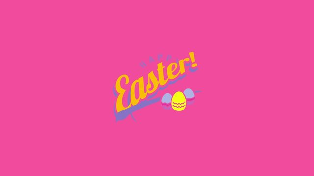 Sliding With Spring Effect Animation Of Easter Design Built With A Curve Cardboard Connected To A Pink Patterned Paper Texture And Joyful Easter Written With Fashionable Printing