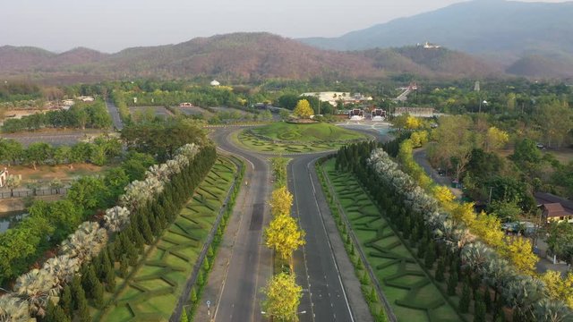 Aerial view formal garden in Royal Park Ratchaphruek at Chaingmai, Thailand.