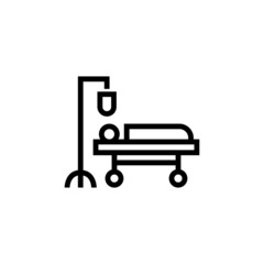 Illness on bed icon vector in linear, outline style isolated on white background