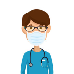 male paramedic using face mask with stethoscope vector illustration design