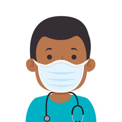 male afro paramedic using face mask with stethoscope vector illustration design