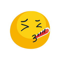 Emoji with thermometer flat style icon vector design