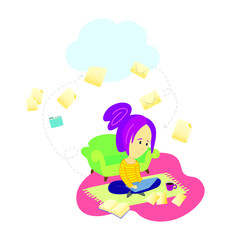 Woman work from home with cloud system, Work from home.