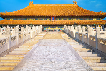 Dragon and clouds engraved on the main staircase to Taihedian (Hall of Supreme Harmony) in the...