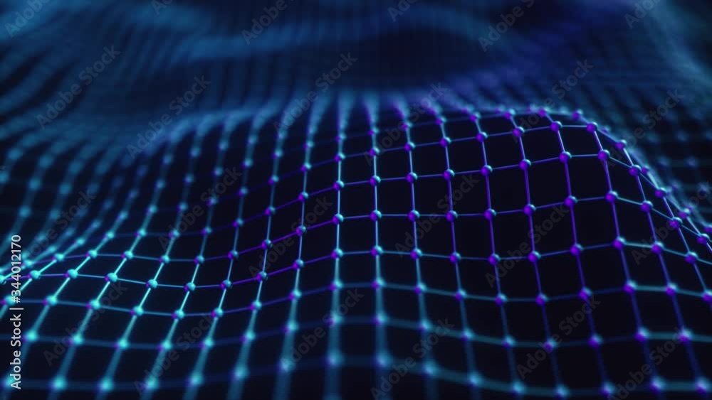 Poster technological space with a geometric wave grid. abstract digital connection. seamless loop 3d render