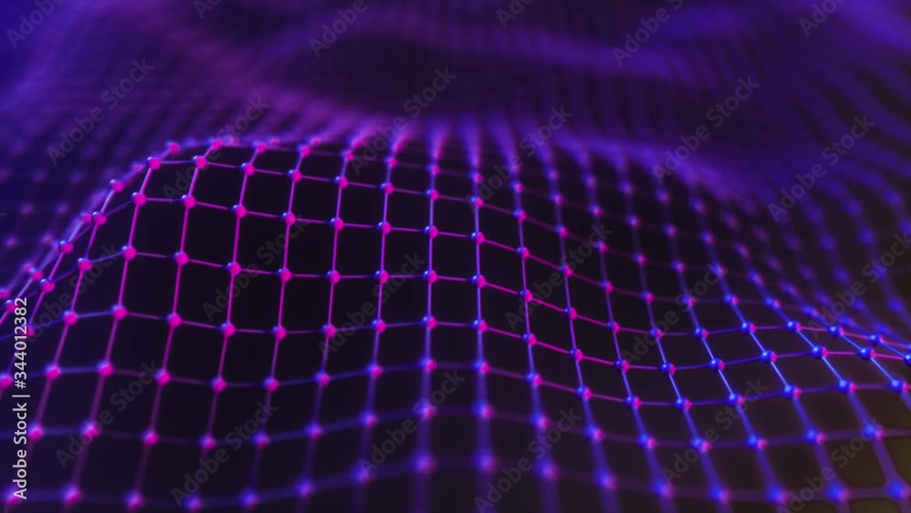Poster technological space with a geometric wave grid. abstract digital connection. seamless loop 3d render