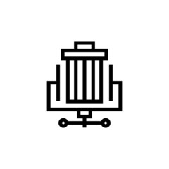 Trash compactor vector icon in outline, linear style isolated on white background