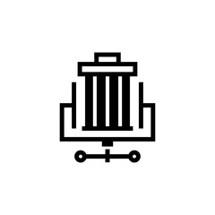 Trash compactor vector icon in black flat shape design isolated on white background
