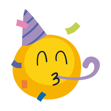 Happy Emoji Face With Party Hat Flat Style Icon