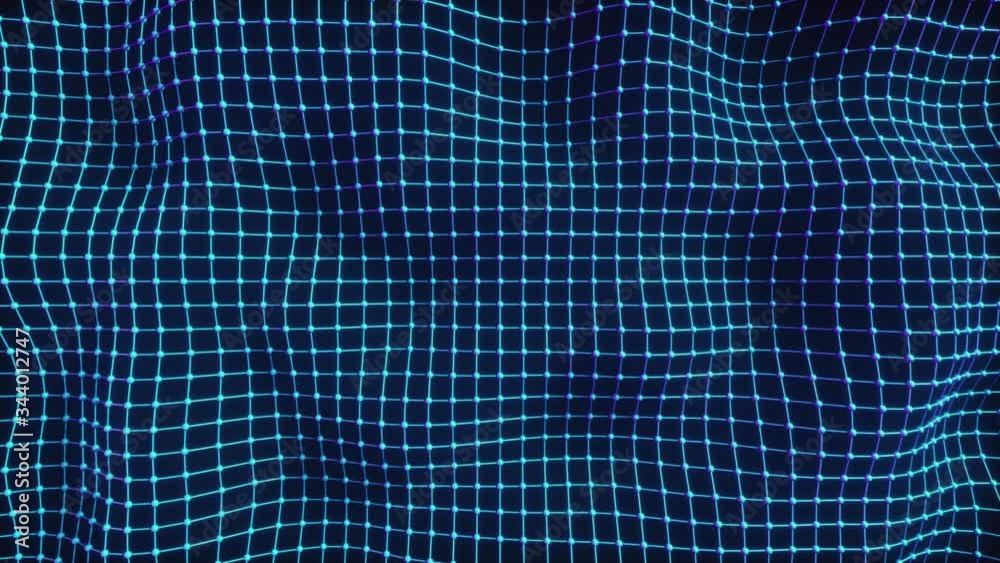 Poster technological space with a geometric wave grid. abstract digital connection. seamless loop 3d render