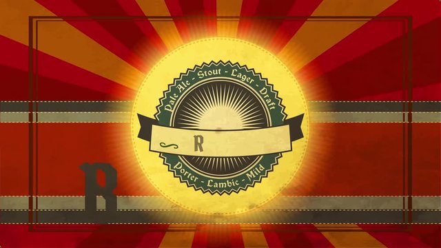 skill distillery design with oktoberfest fancy sign with large hop petal inside zigzagged curve layer with brew names on it and text space on award over patterned scene