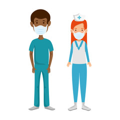 male paramedic with nurse using face mask vector illustration design