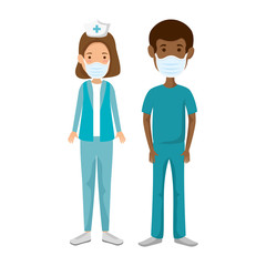 male paramedic with nurse using face mask vector illustration design